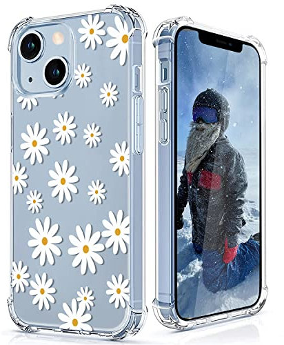 CAROKI for iPhone 14 Plus Clear Case, [Anti-Yellowing] with Small Daisy Pattern Clear Case Bumper Protective Shockproof Soft Silicon Cover Case for iPhone 14 Plus 6.7-Small Daisy