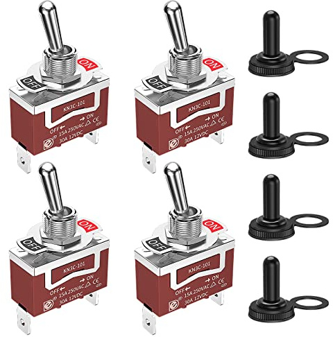 RVBOATPAT Interruptor de palanca impermeable 12 VDC 30A 125VAC 20A SPST 2 pines encendido apagado con 4 piezas tapa impermeable para coche barco marino