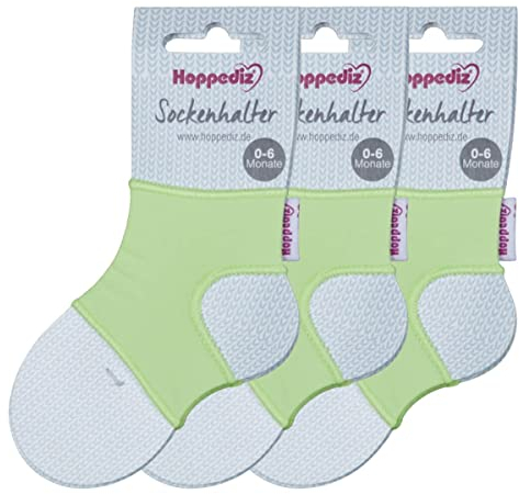 Hoppediz Sockenhalter für Baby Socken, 0-6 Monate, 3-er Set, grün