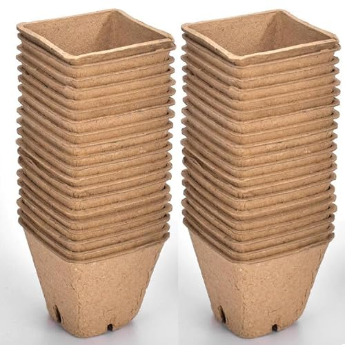 gueche 60 Piezas pequeñas macetas de Semillas de Fibra biodegradables para plántulas, Ø 6 cm Macetas de Fibra con 60 Etiquetas de Plantas Macetas Biodegradables, Macetas de Fibra para Flores Plantas