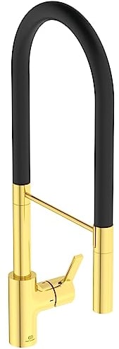 Ideal Standard – Gusto Küchenarmatur, Semi-Professional, mit 2-Funktionshandbrause an Silikonschlauch, Schwenkbereich 360°, 6,3 l/min, Schnellmontagesystem EasyFix+, Brushed Gold