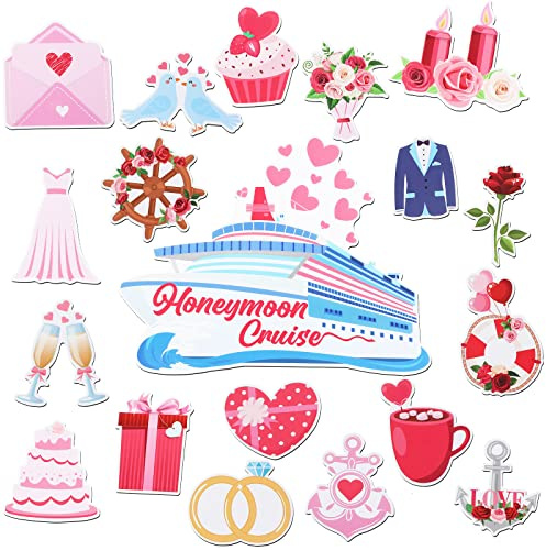 Oudain 19 Pcs Honeymoon Cruise Door Magnets Weeding Decorations | Just Married Cruise Door Decor, Waterproof Magnetic Stickers, Anniversary Ship Cabin Sign, Honeymoon Carnival Party Decor