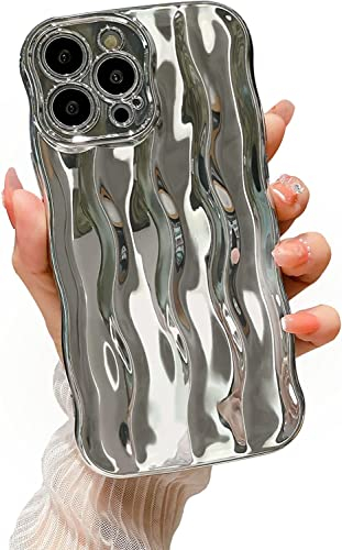 UEEBAI Hülle für iPhone 12 Pro Max 6.7 inch, Wasserwellen-Muster Silikon Handyhülle, Lockige Wellen Rahmenform Soft TPU Case mit Anti-Kratzen Stoßfeste Schutzhülle TPU Bumper Cover - Silber