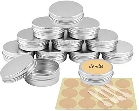 YANCAER 10 Pièces Pots en Aluminium Argenté de 30ml avec Couvercle - D52mm x H21mm Vide Ronde Cosmétiques Pot Conteneurs de Voyage pour Maquillage, Crème, Baume à Lèvres, Mini Bougies