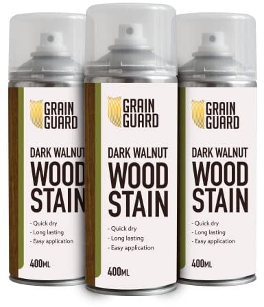 GRAIN GUARD Wood Stain Aerosol | Dark Walnut | Water Based Stain| Easy Spray Application | Quick Dry | 3 x 400ml