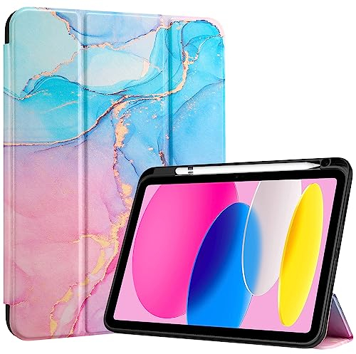 ProCase Hülle für iPad 10. Generation 2022 10,9 Zoll mit Stifthalter, Stoßfeste Smart Case Cover mit transparenter Rückseitenschale Schutzhülle Kompatibel mit ipad 10th Gen -Bluemarble