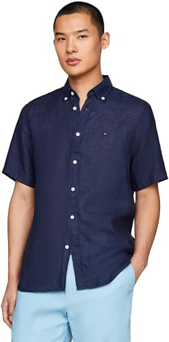 Tommy Hilfiger Chemise Homme Manches Courtes, Bleu (Carbon Navy), S