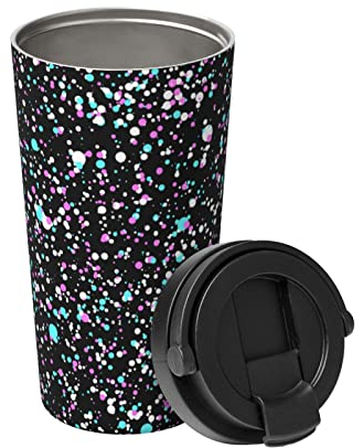 501 Taza De Aislamiento Patrón Circular Rociado Brillante Taza Termo Café Personalizada Taza Térmica De Café De Doble Pared Acero Inox Vaso Termico, Para Coche, Agua Y Té, 17 Onzas