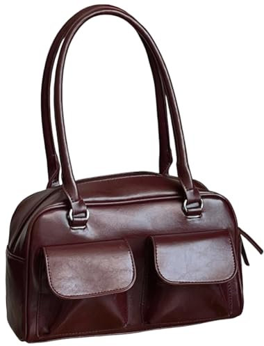 DKIIL NOIYB PU Leder Handtasche für Damen Y2k Tasche Multipocket Retro Tote Bag Aesthetic Lässige Umhängetasche Hobo Tasche Messenger Bag Lolita Kawaii Handtasche Studentin Jk Tasche