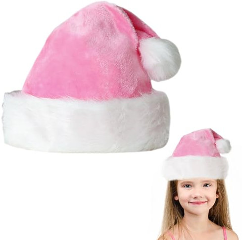 Plüsche Weihnachtsmütze für Kinder,Rosa Santa Mütze mit Plüsch Rand Bequemes Dicker Klassischer nikolaus mütze aus Samt Weihnachtsmann-Kostümzubehör für festliche Partys im neuen Jahr Weihnachten