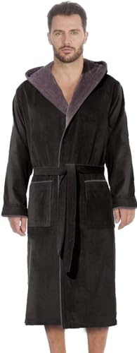 Style und Komfort vereint: Herren Baumwoll Bademantel in angesagten Farben aus Velours, Frottee oder Waffelpique f5712 Farbe: Bademantel Schwarz/Anthrazit (1492), Gr. 4XL