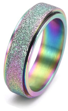 Promise Ring, Pinky Ring Damen Mattiert Drehbar 6 mm Bunt aus Edelstahl Größe 52 (16.6)