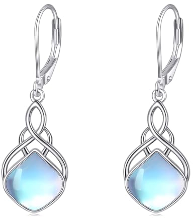 Mondstein Ohrringe Geschenke für Damen Mädchen Sterlingsilber Irischer keltischer Knoten baumeln Ohrringe Lange Träne Leverback Ohrringe Schmuck Geschenke