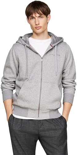 Tommy Hilfiger Uomo Felpa con Cappuccio e Zip Logo Fur Lined con Tasche, Grigio (Medium Grey Heather), 3XL