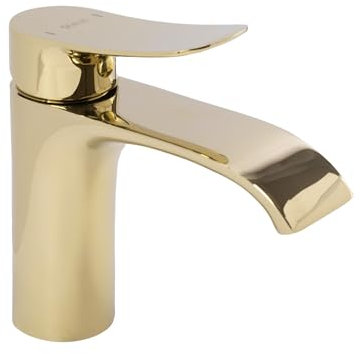 Rea Waschtischarmatur Dart gold Low Wasserhahn Bad Badarmatur aus Messing Armatur für Waschbecken Badezimmer Mischbatterie Waschbecken Einhebel (Gold)