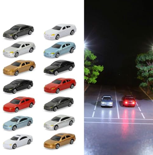 Modellauto, Modelleisenbahn, beleuchtetes Modellauto, Maßstab 1:150, lackierte Modellautos für Parkplatz, Landschaft, Zug, Diorama, N-Maßstab, Modellauto, Gebäude, Zug, Landschaft, 20 Stück