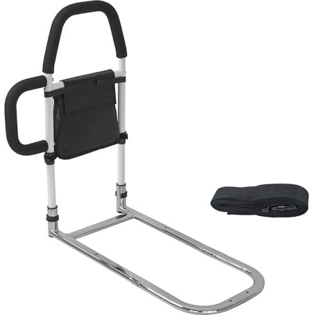 OUUTMEE bettgitter rausfallschutz Erwachsene, Handlauf am Bett aus kohlenstoffreichem, tragbare und zusammenklappbare Sicherheitsstange，Silber