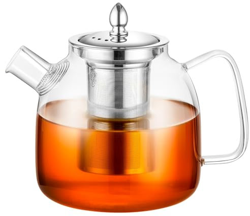 COPOTEA Teiera in vetro con infusore rimovibile, bollitore per tè in fiore, con confezione regalo (1000 ml)