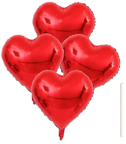 4 Stück Herzluftballons,Luftballons Hochzeit,Helium Ballons Hochzeit Deko,Folienballon Herz Ballon Luftballon Birthday,Marry Herzen Stehend Balloon Geeignet für Geburtstag/Verlobung/Heiratsantrag(Rot)