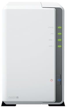 DS223j Station de disque NAS 2 baies (Realtek RTD1619B 4 cœurs 1,7 GHz, 1 Go de RAM DDR4, 1 x RJ-45 1 GbE) avec 2 disques durs Synology Plus Series (HAT3300-12T)