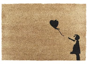 Artsy Mats - Girl with a Balloon Graffiti Doormat - Made from Tufted Coconut Fibre - Non-Slip Natural Rubber Backed Doormats Indoor - Heavy Duty, Decorative OutDoormats, (60x40cm)