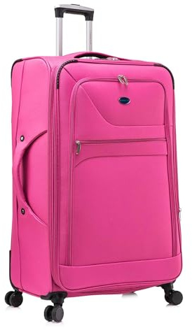 Aerostar Extra Large 32” Lightweight Softshell Expandable Suitcase, Integrated Combination Lock, 4 Wheels Check in Luggage for 30kg (Cerise Pink, 162 litres)