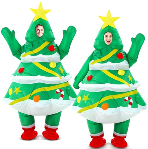 WinnerWhy 2 Packs Inflatable Christmas Tree Costume Funny Blow up Costume for Adults Inflatable Cosplay Outfit for Xmas Party