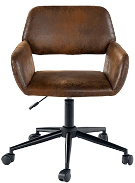 39F FURNITURE DREAM Vintage-Bürostuhl aus Wildleder, höhenverstellbar, 5 Rollen, für Kinder, die von zu Hause aus Arbeiten, Braun, 56,5 x 57,5 x 75-85 cm