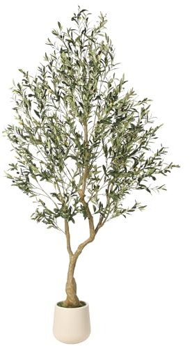 Realead 7ft Artificial Olive Tree with Tall Exquisite Planter - Realistic Fake Olive Tree with Thick Trunk and Lifelike Fruits - Large Faux Olive Tree for Home Office Decor