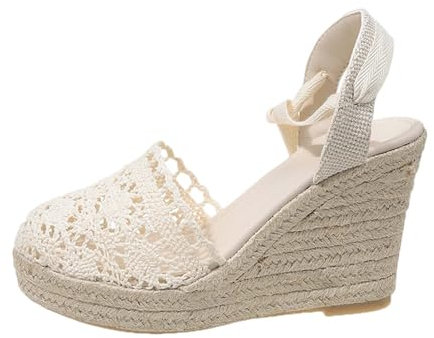 Generico Sandalo Sportivo alla con fondo in pendenza, casual con cinturino in corda, scarpe Ciabatte Bambina (White, 42)