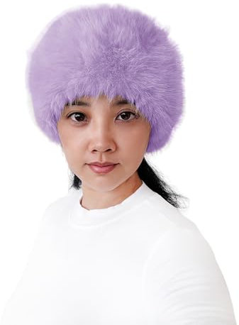 Lina & Lily Bandeau Hiver Femme Fausse Fourrure Poils Longs (Violet Clair)