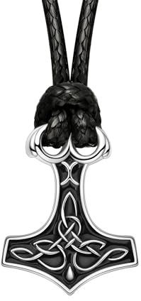 REIOT Thors Hammer Halskette für Damen, 925 Silber Wikinger Anhänger Halskette mit Kunstleder Seilkette, Amulett Halskette Schmuck Damen