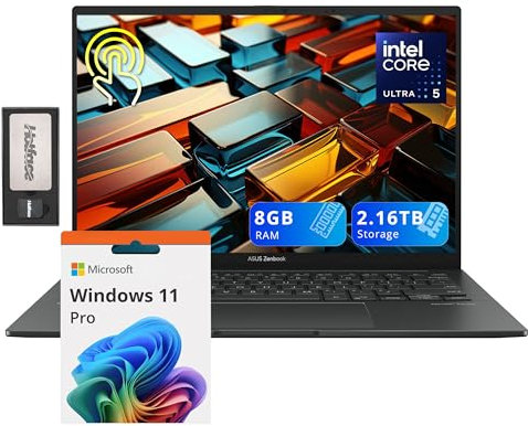 ASUS Zenbook 14 OLED 14 WUXGA Touchscreen Laptop, Intel Ultra 5 Series 1 125H, 8GB LPDDR5, 2.16TB Storage (2TB PCle SSD + 160GB Docking Station Set), Tastiera retroilluminata, Wi-Fi 6E, Windows 11