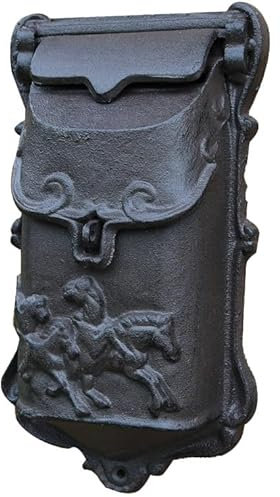 YCYRF Wandmontierte Briefkasten Vintage für den Außenbereich, Gusseisen Postkasten zum Aufhängen, Briefkasten Schwarz mit Pferdegaloppmuster-Dekoration 16×7×28cm