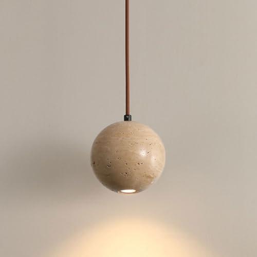 Jadssox Globe Pendelleuchte nordischer Naturstein Hängelampe Holz Drop Deckenleuchte, Wabi Sabi Island Pendelleuchte für Küche, Schlafzimmer Nachttisch Pendelleuchten