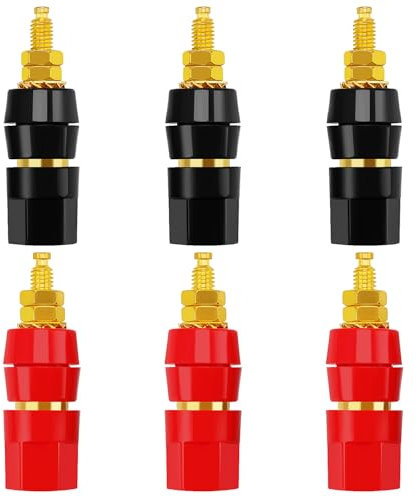 KUOQIY 6 Piezas 4mm Banana Socket, Banana Binding Post Altavoz Audio Amplificador Binding Post, para Banana-Jack Adaptador Conector, Negro y Rojo