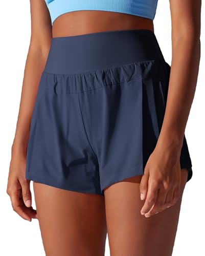 JTSONN Laufhose Damen Kurze Sport Shorts 2 in 1 Sporthose Kurz Sommer Tennis Fitness Yoga Running Shorts mit Gesäßtasche Schnelltrocknende Laufshorts mit Innenfutter