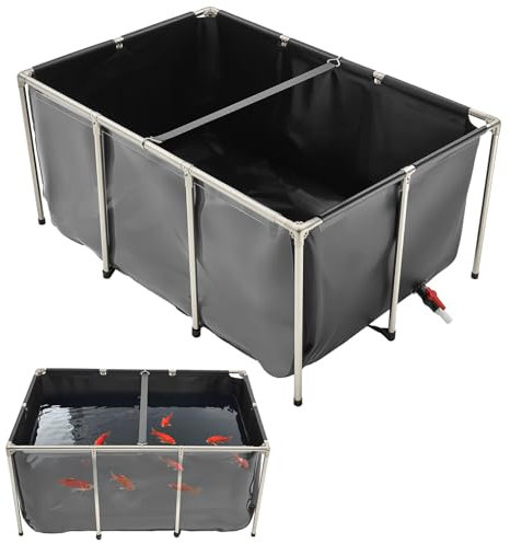 VEVOR Bassin à Poissons Hors Sol, Capacité 1023,3 L, Étang à Poissons en Toile PVC, avec Panneau Transparent, Cadre en Acier Inoxydable et Vanne de Vidange, pour Poissons Rouges, Carpes, Koïs, Noir