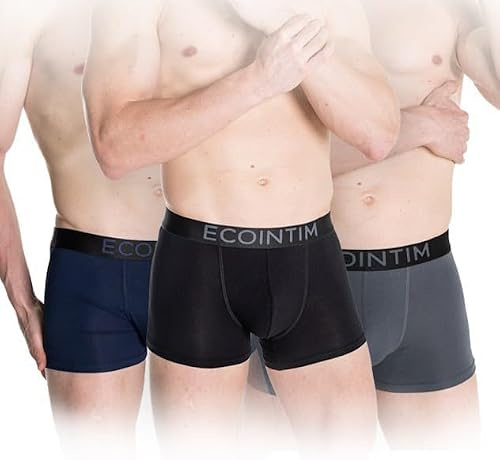 ECOINTIMO Boxer Uomo [Pack da 3] | 93% Fibra di bambù, 7% Elastan, Traspiranti, Morbidi e sagomati, Ideali Come Intimo Quotidiano e Sportivo
