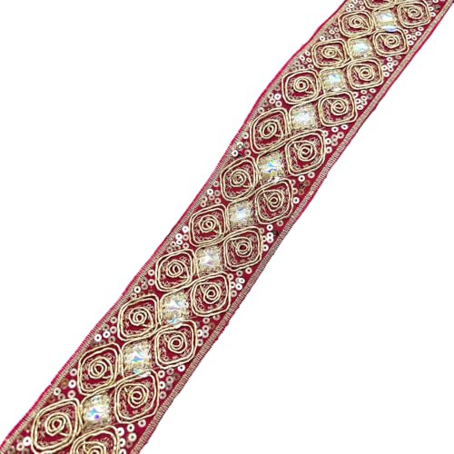 Aniyan Jacquard Band, 4,5 cm Besticktes Gewebtes – Hochwertige Spitze Bordüre für Deko, Nähen & DIY-Projekte,(Rot, 10 Yards)