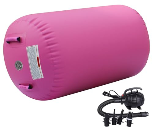 Air Roller Gymnastics Barrel Inflatable Air Roller Barrel with Pump, Tumbling Mat Gym Tumble Track Backhandspring Trainer for Exercise Training Yoga Backflip (Pink, 120 x 90 cm)