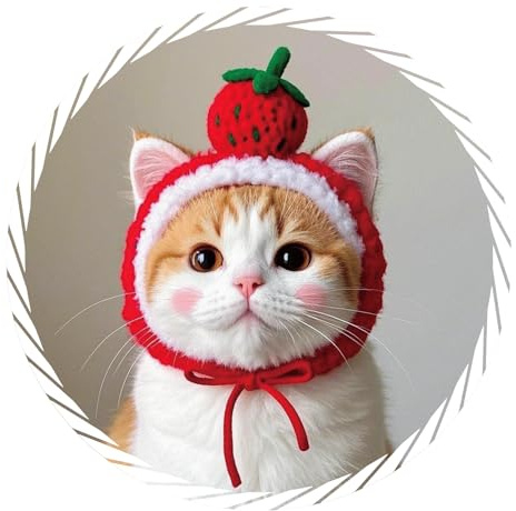 Katze Foto Auto Aufkleber mit Erdbeere Mütze PVC Sticker | Süße Katze mit Erdbeermütze für verspielte Dekoration