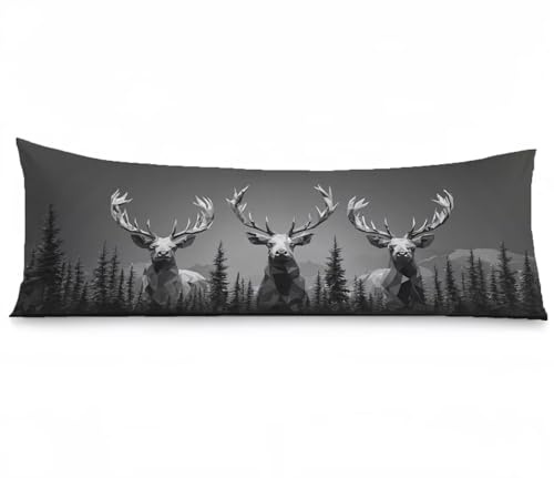 Seitenschläferkissen Bezug 40 x 120, Wald Kissenbezug 40x120 kissen seitenschläfer Elch Muster Leinen Verbessern Sie Schlafqualität Pillow Case, Doppelseitig Drucken für Sofa Schlafzimmer, Model835