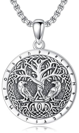enjoylifecreative Viking Necklace for Men 925 Sterling Silver Raven Wolf Tree of Life Pendant Necklace Viking Norse Jewellery Gifts for Him