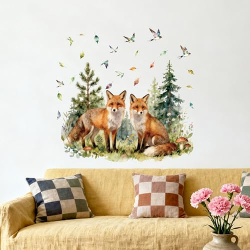 ANATTASOUL Fox and Forest Kitchen Wall Art Sticker for Room Home Decoration | Peel and Stick Wall Decals,Removable Wall Murals,for Living Room,Bedroom,Nursery,Bathroom,Dining Hall,DIY Decor