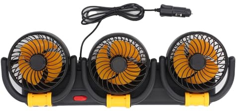 Fdit Tragbarer Elektrischer Ventilator für PKW, LKW, Leistungsstarker Luftstrom, 3 Köpfe, Kühlventilator mit Telefonhalter, Stabile Installation, Autoventilator für Heißes Wetter (12V)