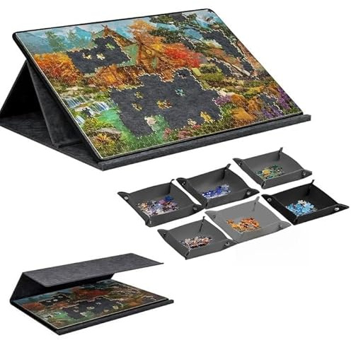 1000 Piece Jigsaw Puzzle Board, Tilting Puzzle Board with 2-in-1 Stand & Cover, Felt Jigsaw Boards with 6 Colored Sorting Trays, Jigsaw Accessories Puzzle Storage Board