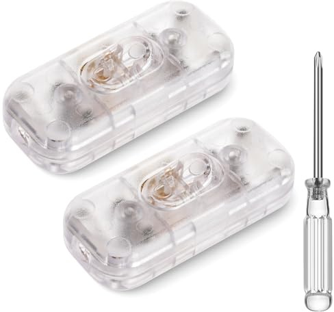AXFEE Inline Schalter, 2 Stück Zwischenschalter Schnurschalter, Transparent | 250V 6A Kabelschalter Wippschalter, 2-adrige und 3-adrige Zuleitungen, Schnurzwischenschalter für Lampe Kleingeräte