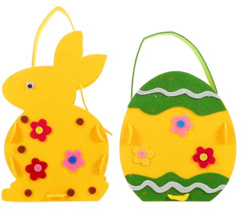 Healifty Osterkorb 2er Set aus Filz, Osterhasen Tasche & Osterei Eimer zum Befüllen, DIY Osterkörbchen für Kinder zur Eiersuche, Cartoon Filztasche für Süßigkeiten, Hase 13x28cm & Ei 13.5x27cm