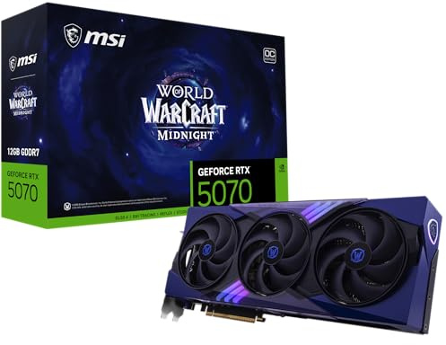 msi Gaming RTX 5070 12G World of Warcraft Midnight Void Edition OC Graphics Card (12GB GDDR7, 192-bit, Extreme Performance: 2625 MHz, DisplayPort x 3 2.1a, HDMI 2.1b, NVIDIA Blackwell Architecture)